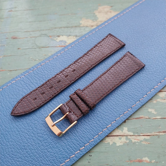 Vintage 17.2mm France Short Brown Lizard 1980s Classic Tapered Watch Strap
