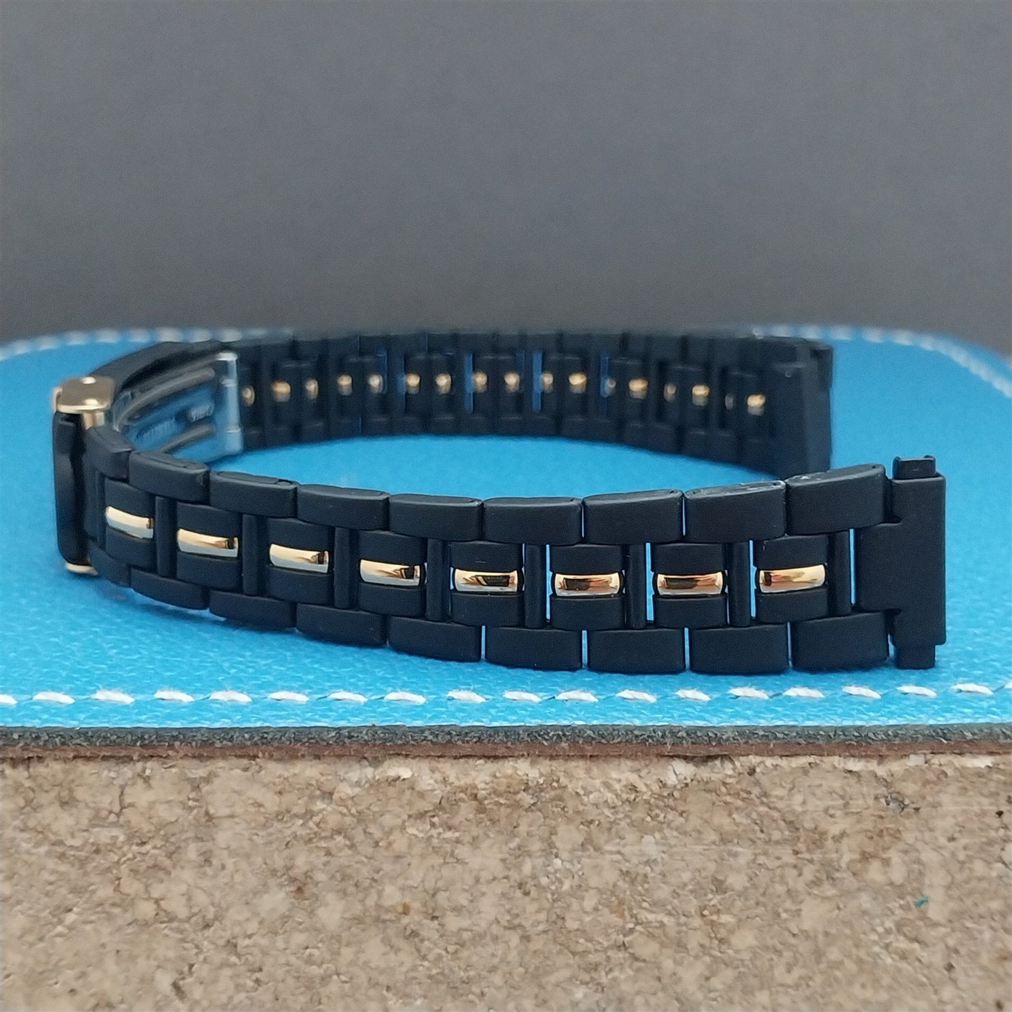 12mm 13mm 14mm Ladies Speidel Hirsch Black & Gold-Tone Vintage Watch Band