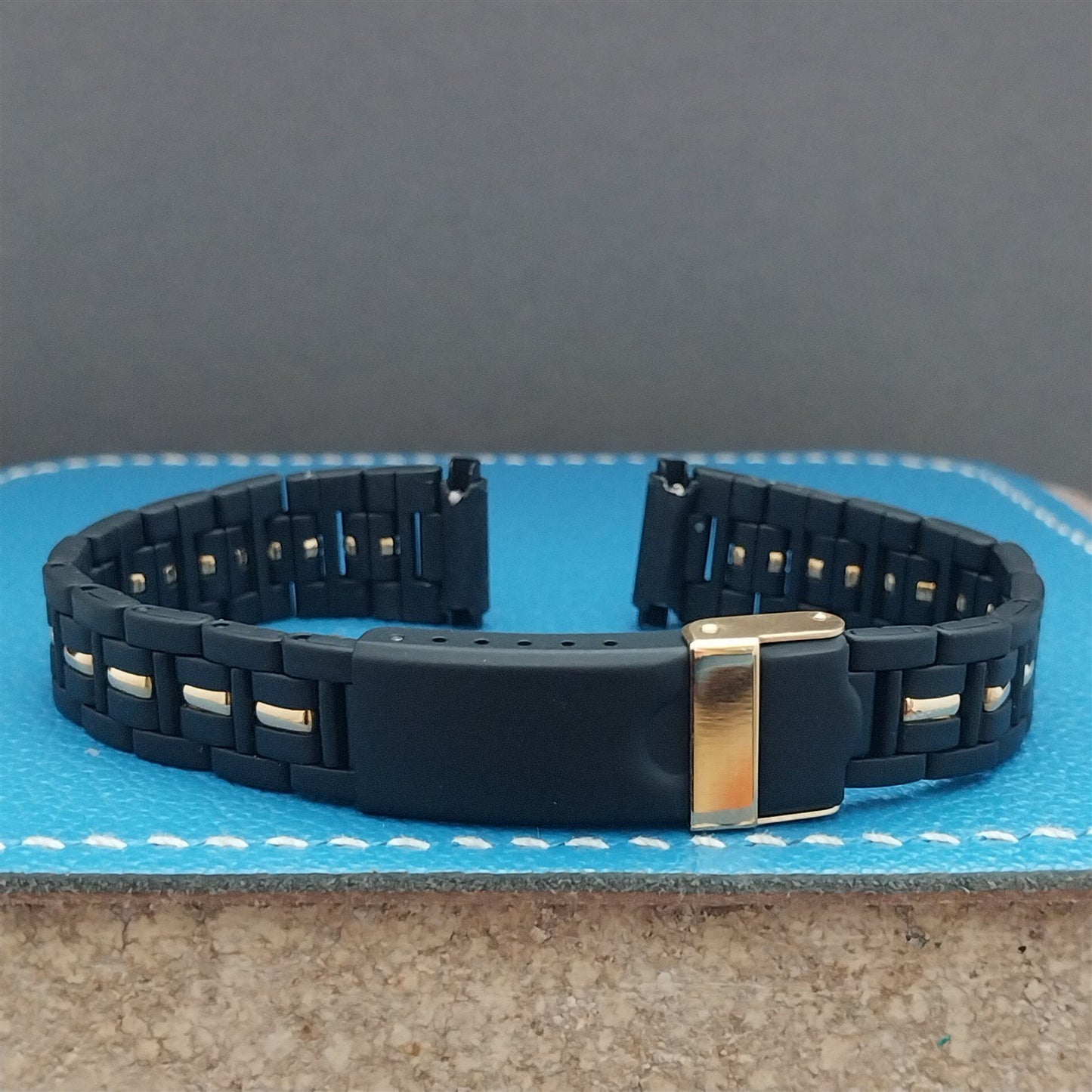 12mm 13mm 14mm Ladies Speidel Hirsch Black & Gold-Tone Vintage Watch Band