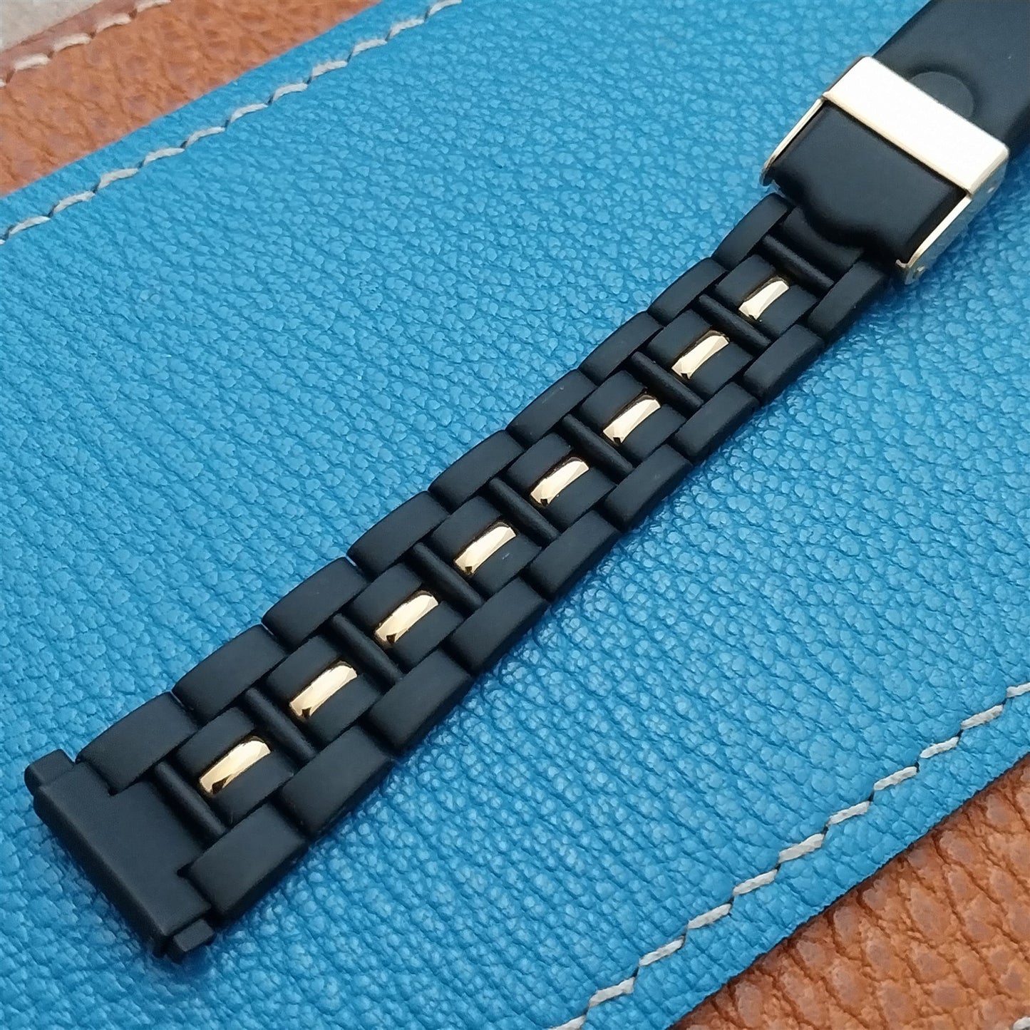 12mm 13mm 14mm Ladies Speidel Hirsch Black & Gold-Tone Vintage Watch Band