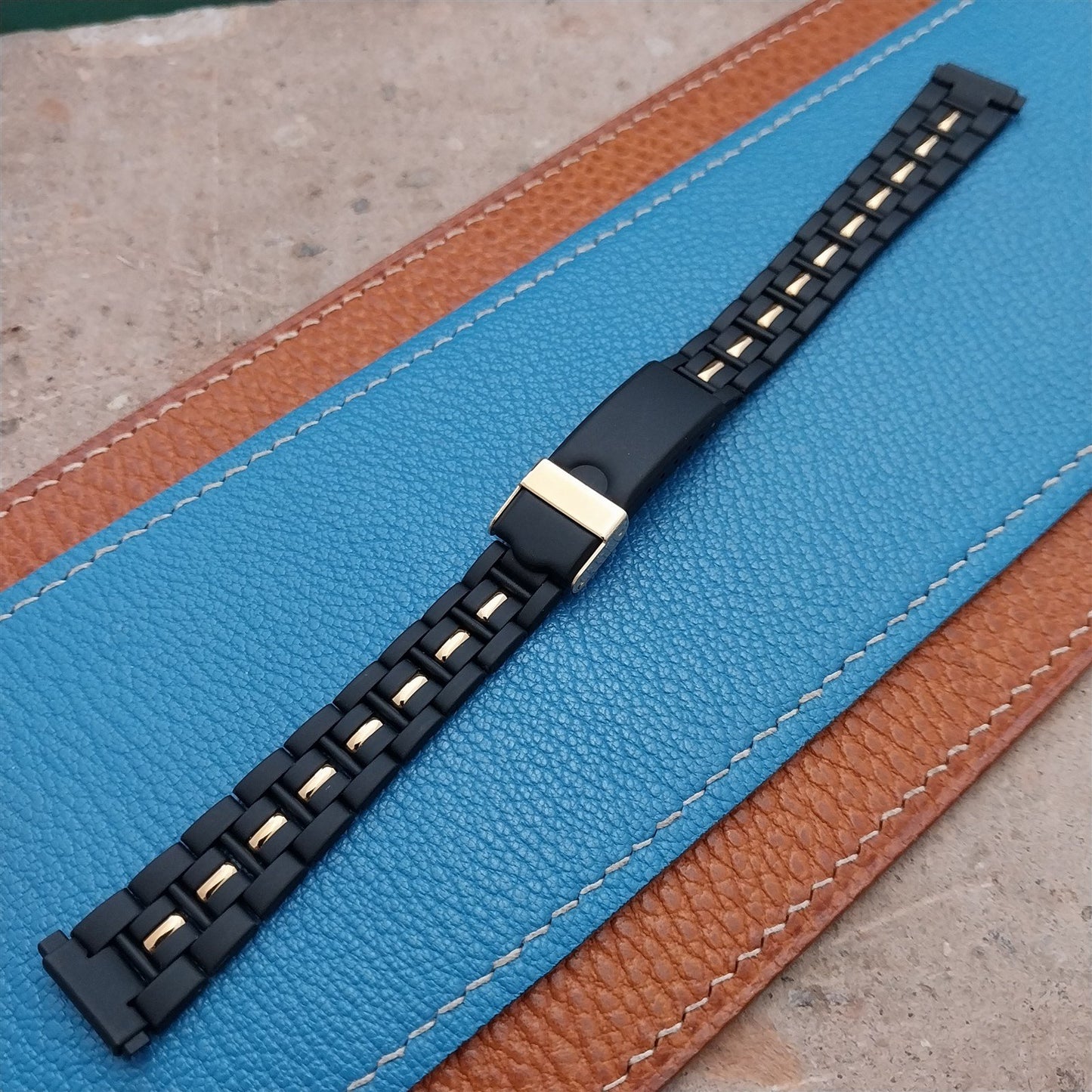 12mm 13mm 14mm Ladies Speidel Hirsch Black & Gold-Tone Vintage Watch Band