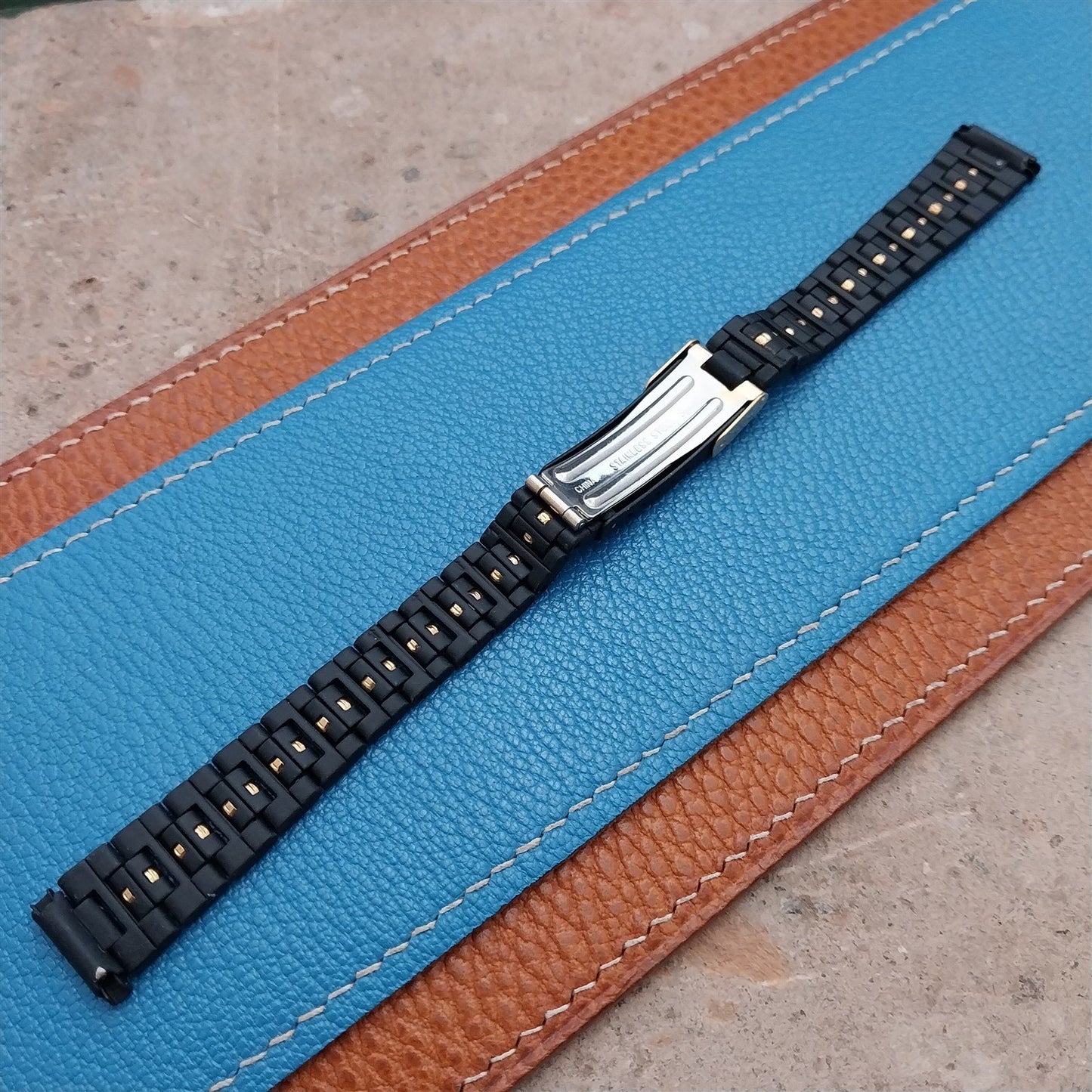 12mm 13mm 14mm Ladies Speidel Hirsch Black & Gold-Tone Vintage Watch Band