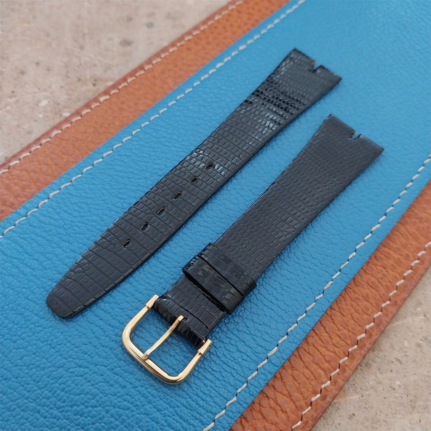 19mm Hadley Roma Gucci Cut Black Lizard nos Unused Vintage Watch Strap