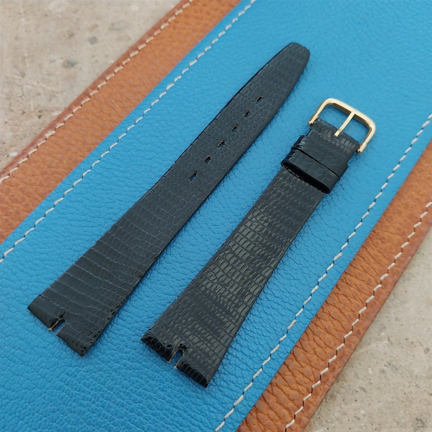 19mm Hadley Roma Gucci Cut Black Lizard nos Unused Vintage Watch Strap