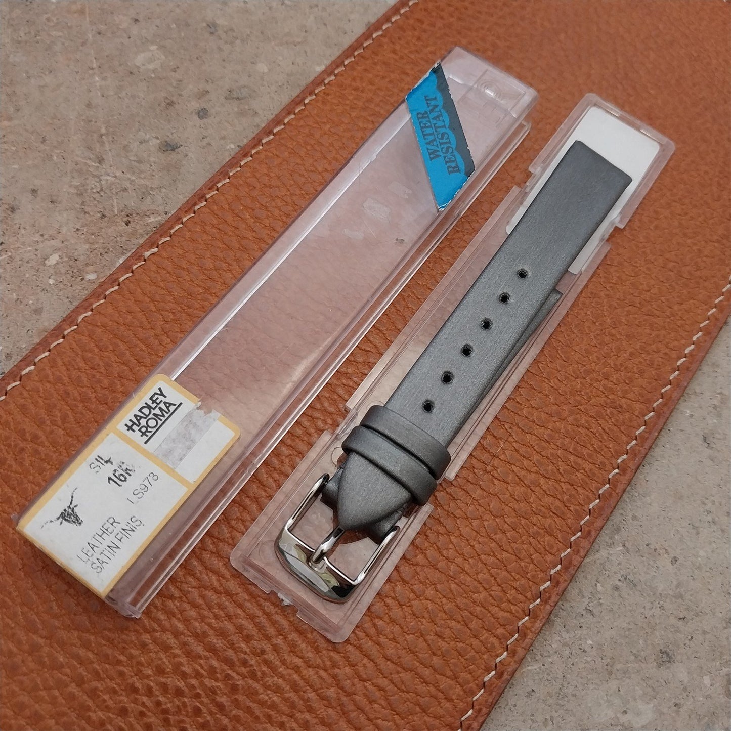 16mm Hadley-Roma Silver Satin Finish Leather Vintage Watch Strap