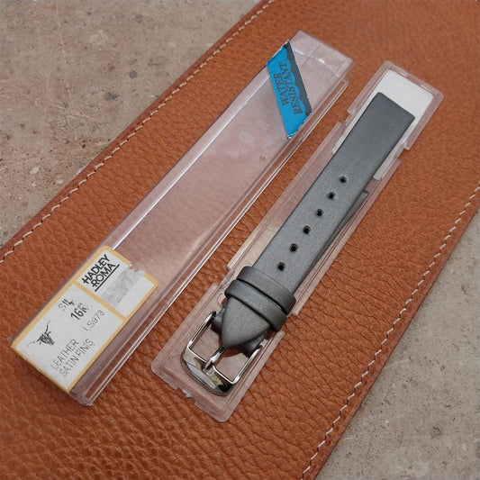 16mm Hadley-Roma Silver Satin Finish Leather Vintage Watch Strap