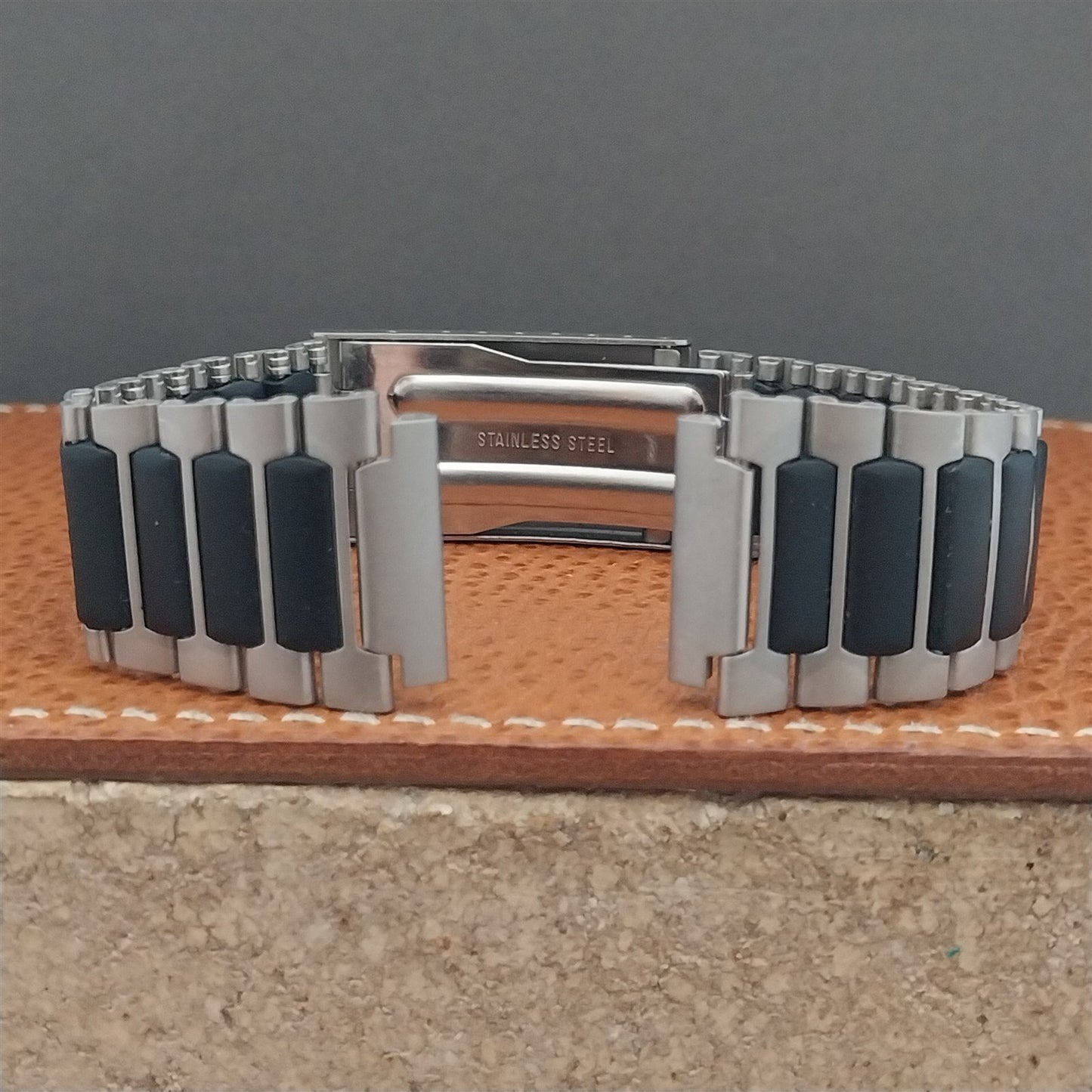 Black Stainless Steel 19mm Flared Unused nos Vintage Watch Band