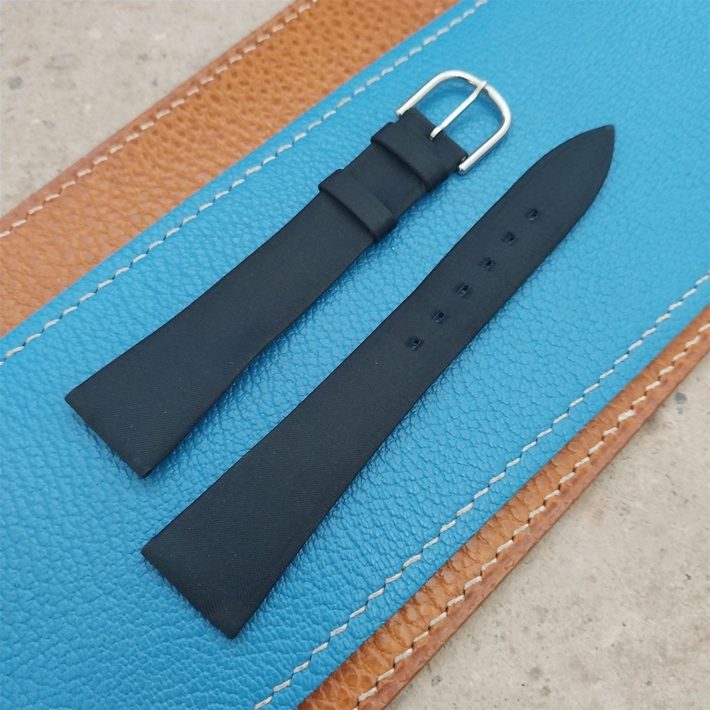 19mm Kalbe France Black Satin Tapered 1970s nos Vintage Watch Strap