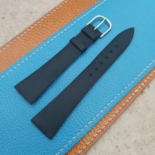 19mm Kalbe France Black Satin Tapered 1970s nos Vintage Watch Strap