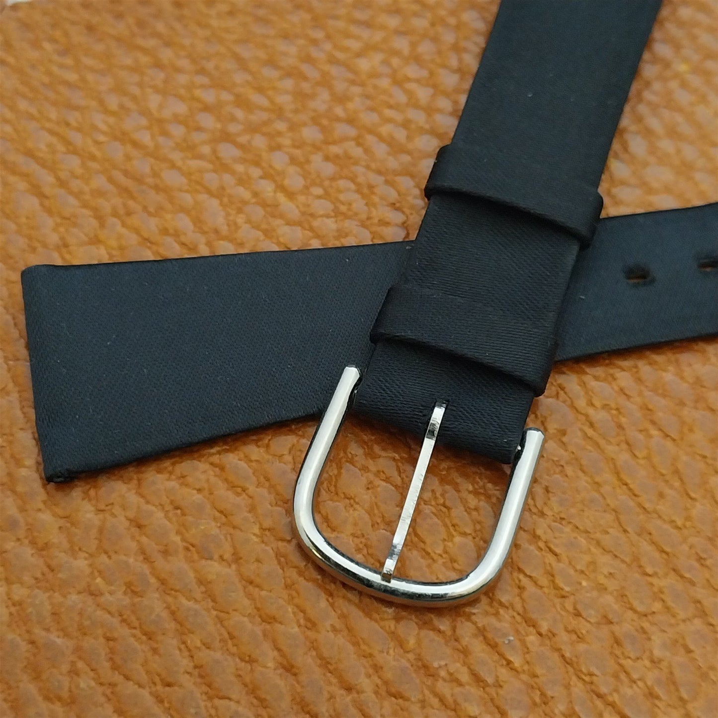 19mm Kalbe France Black Satin Tapered 1970s nos Vintage Watch Strap