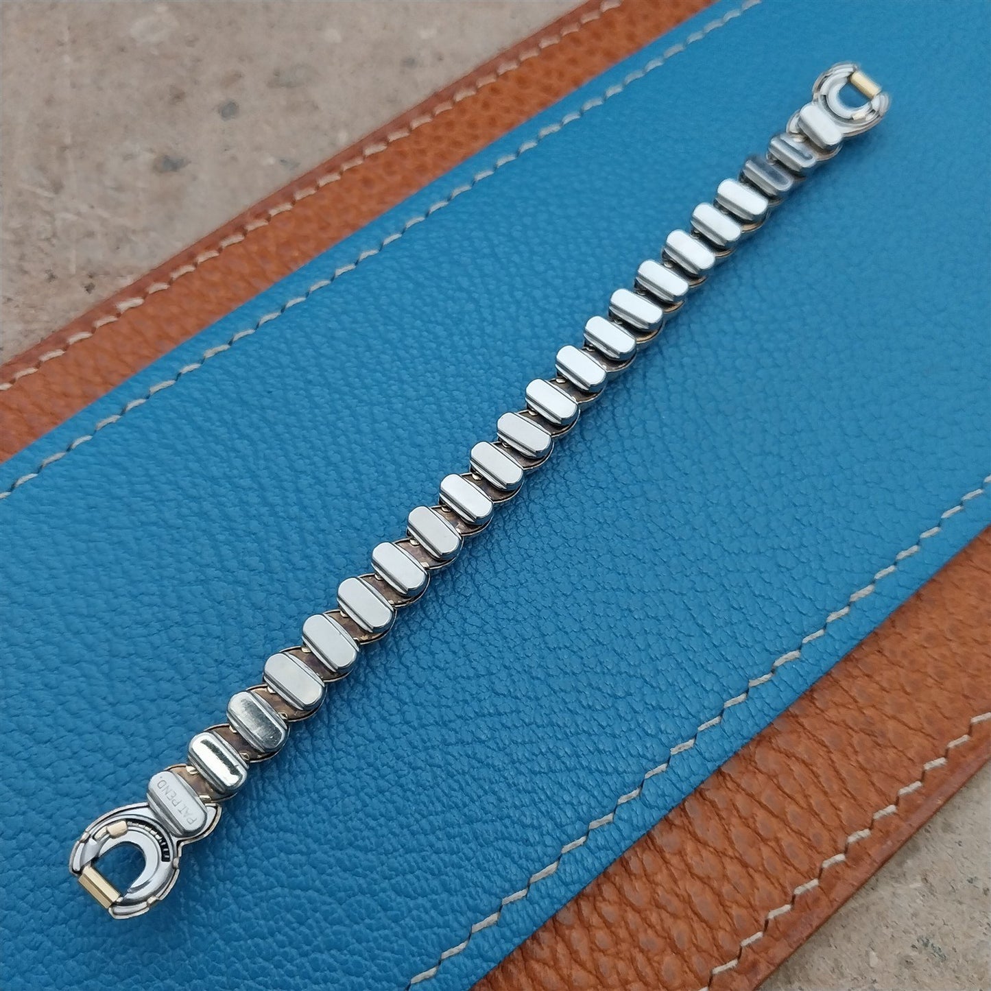 1950s Vintage Ladies Gold-Filled & Blue Rhinestone Bretton Cocktail Watch Band