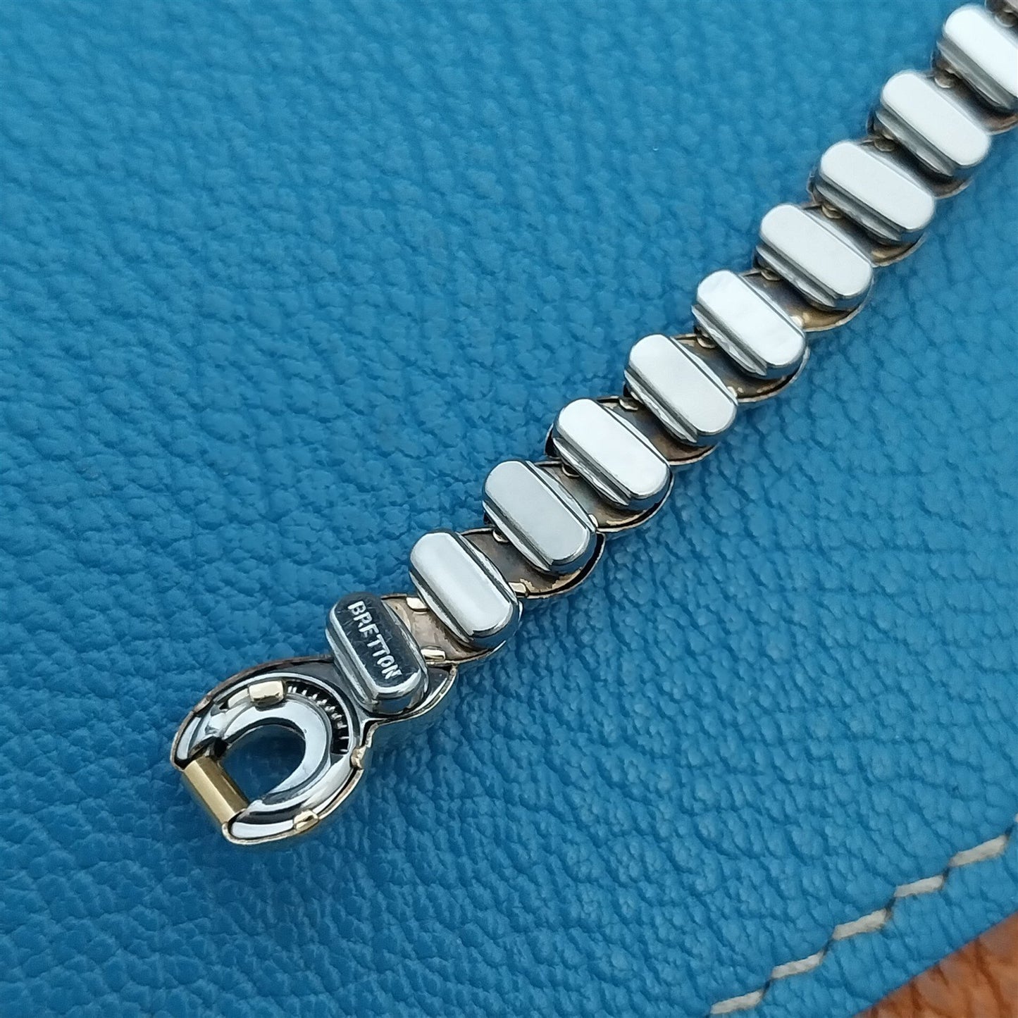 1950s Vintage Ladies Gold-Filled & Blue Rhinestone Bretton Cocktail Watch Band