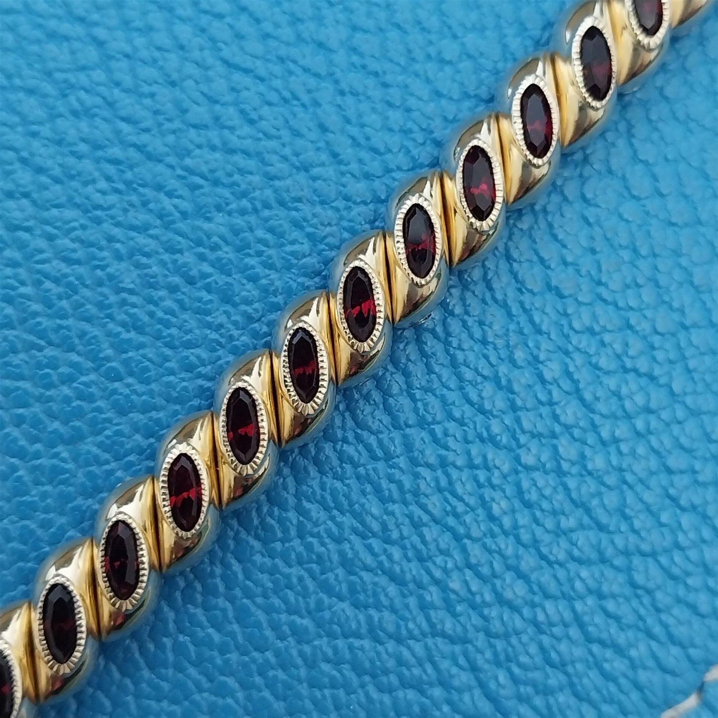 1950s Vintage Ladies Gold-Filled & Red Glass Bretton Cocktail Watch Band