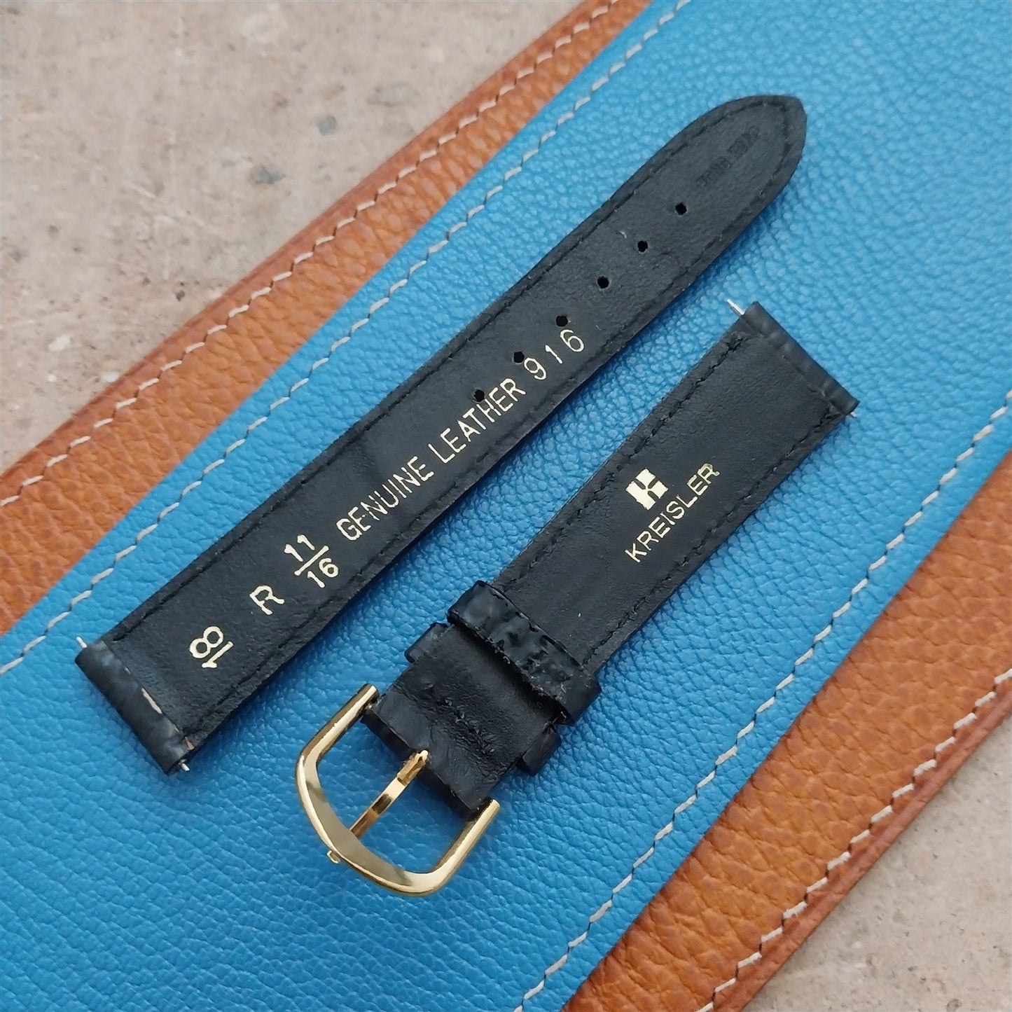 18mm Kreisler Black Shark NOS Vintage Watch Band & Gold-Tone Buckle