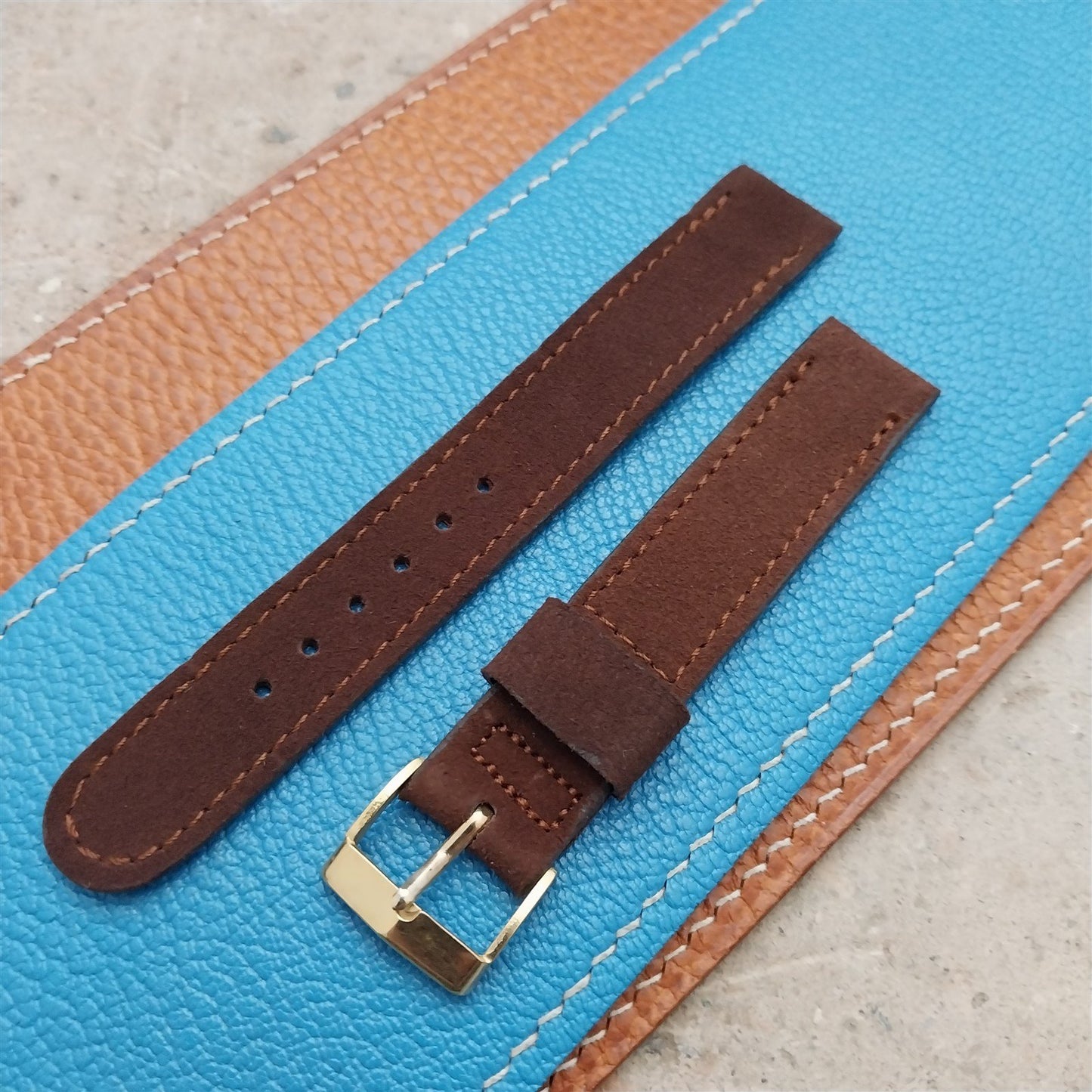 5/8" Brown Suede Single-Keeper nos Unused 1950s Vintage Watch Strap