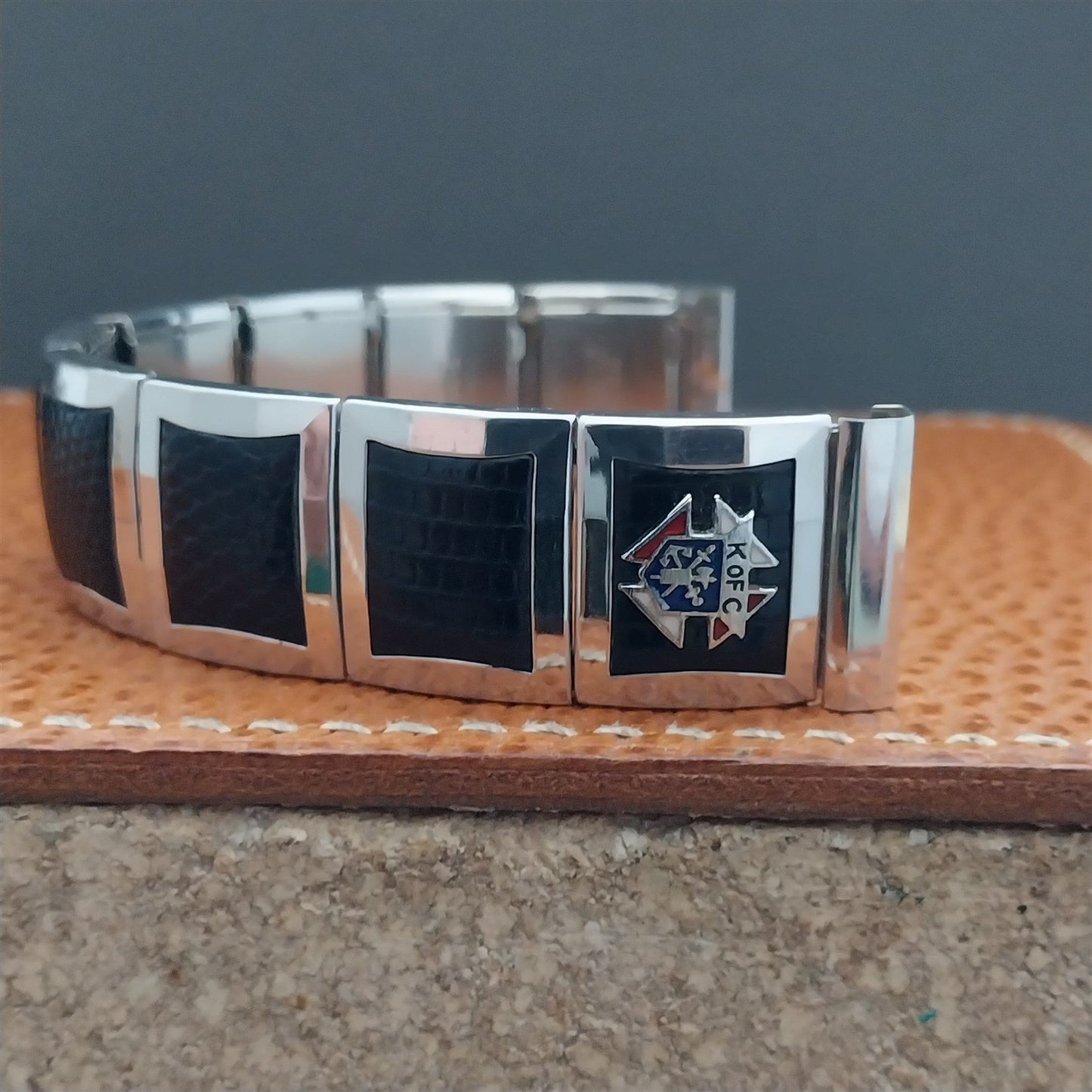 Knights of Columbus Flex-Let White Gold Filled & Lizard 1950s Vintage Watch Band