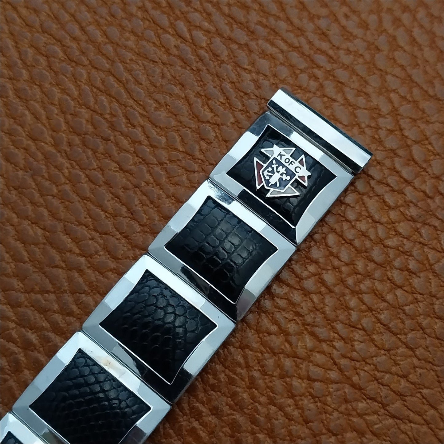 Knights of Columbus Flex-Let White Gold Filled & Lizard 1950s Vintage Watch Band