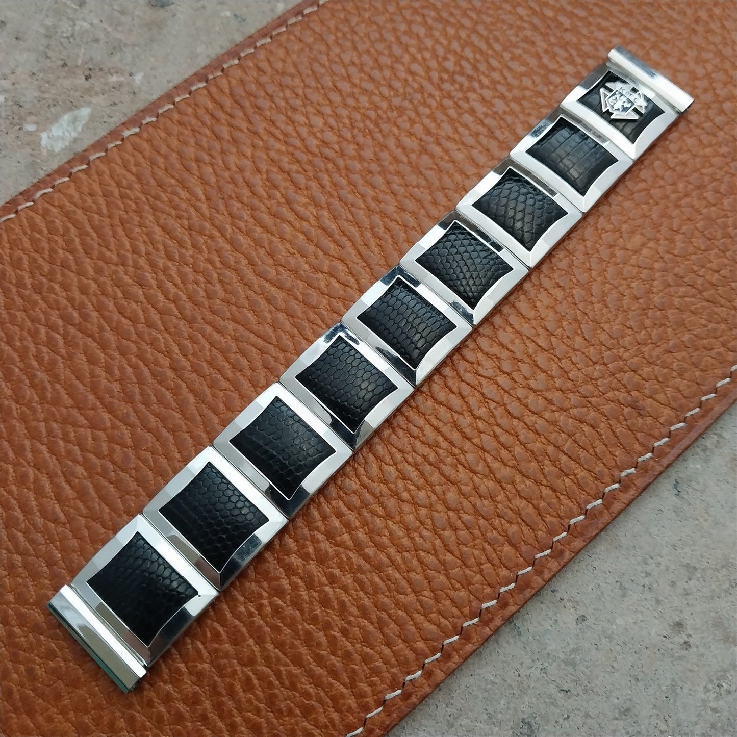 Knights of Columbus Flex-Let White Gold Filled & Lizard 1950s Vintage Watch Band