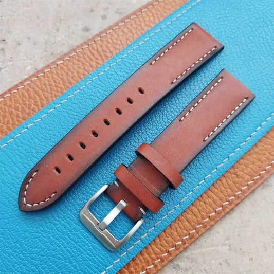 20mm Fleurus France Gold Brown Leather Watch Strap