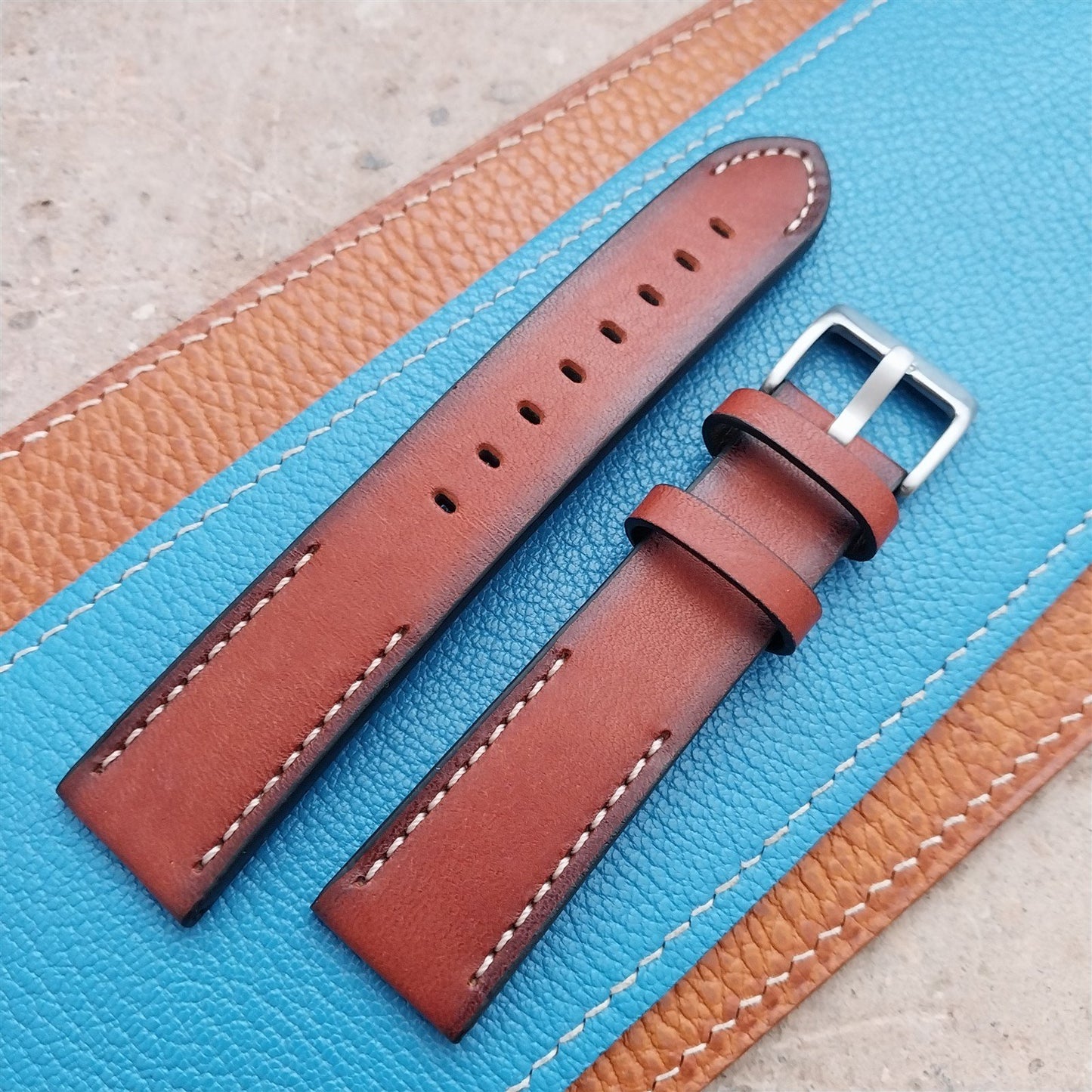 20mm Fleurus France Gold Brown Leather Watch Strap