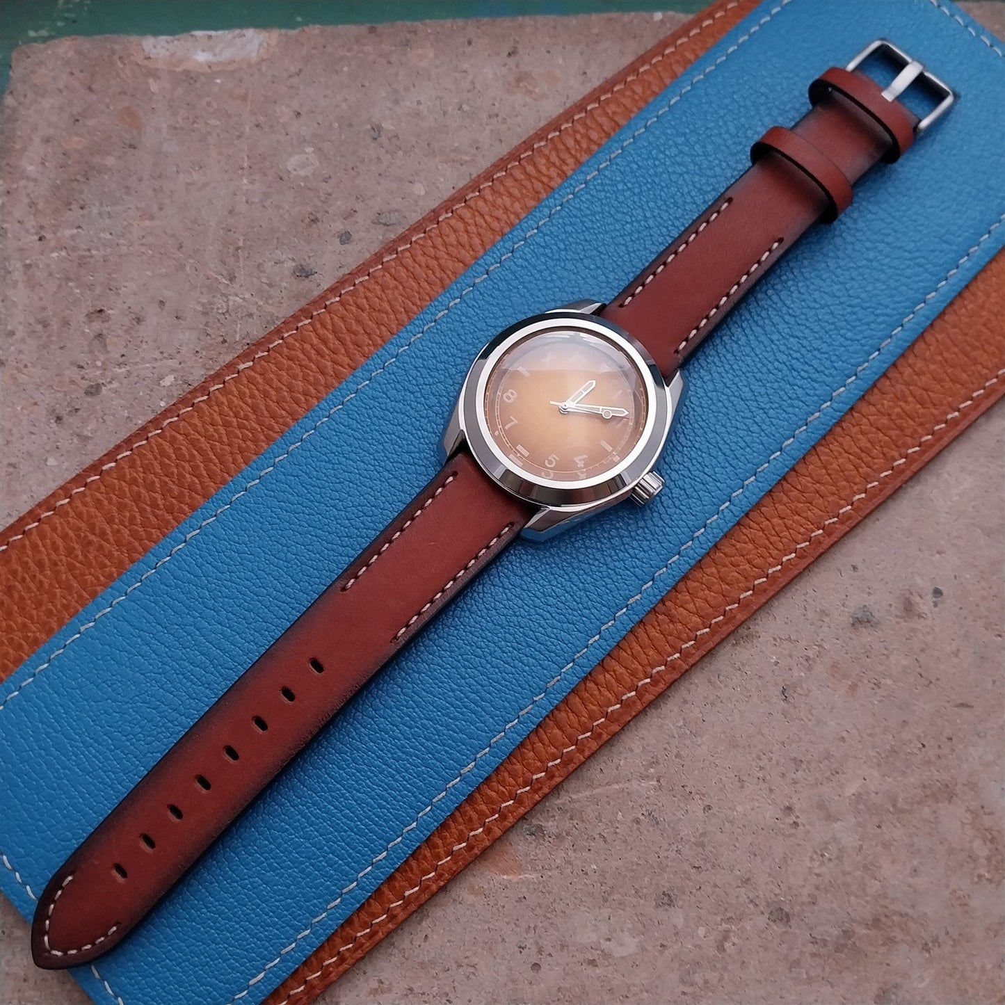 20mm Fleurus France Gold Brown Leather Watch Strap