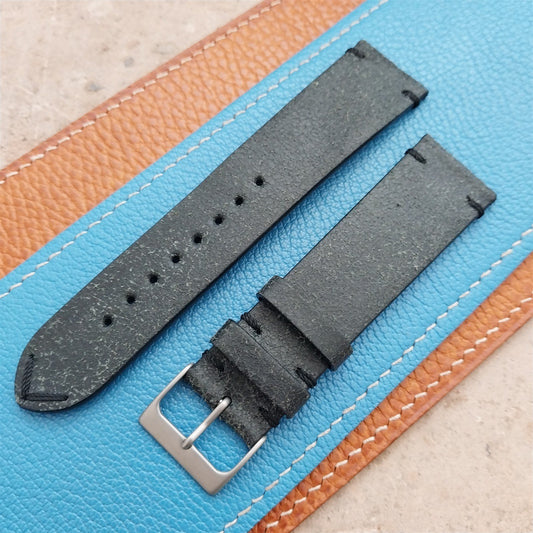 22mm Fleurus France Black Crust Leather Vintage Style Watch Strap