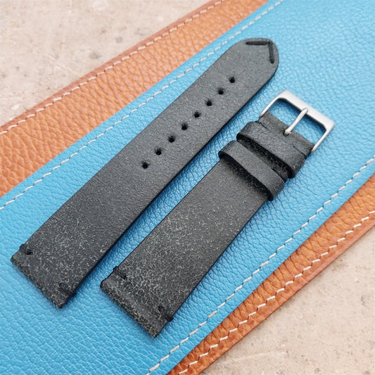 22mm Fleurus France Black Crust Leather Vintage Style Watch Strap