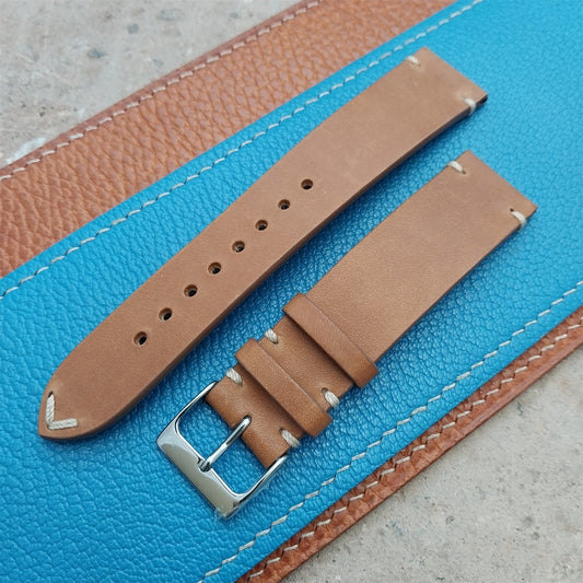 20mm Fleurus France Tan Leather 2-Stitch Vintage Style Watch Strap