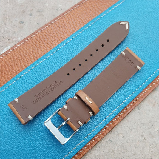 20mm Fleurus France Tan Leather 2-Stitch Vintage Style Watch Strap