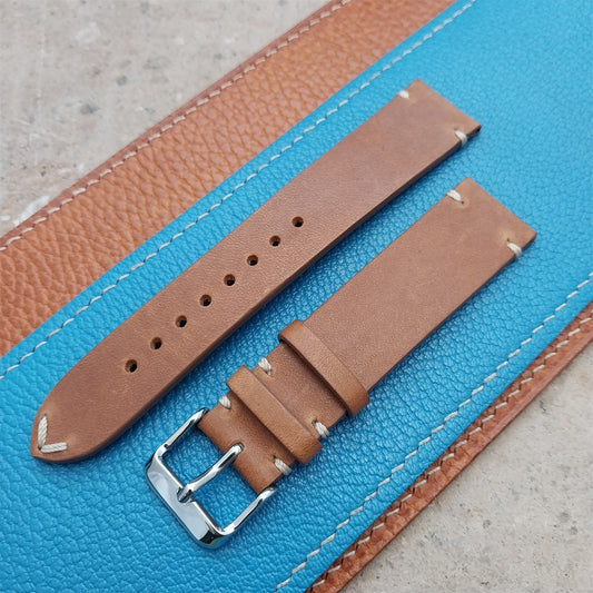 20mm Fleurus France Tan Leather 2-Stitch Vintage Style Watch Strap