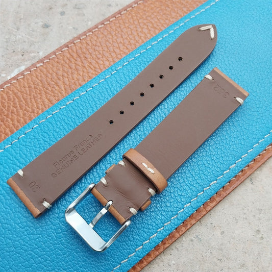 20mm Fleurus France Tan Leather 2-Stitch Vintage Style Watch Strap