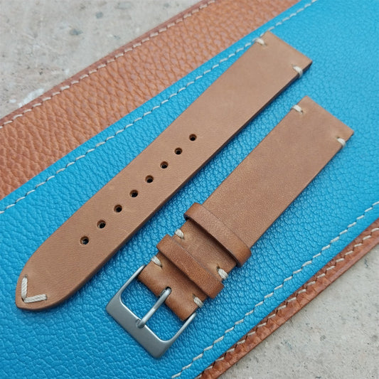 20mm Fleurus France Tan Leather 2-Stitch Vintage Style Watch Strap