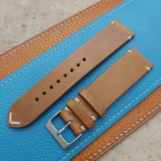 22mm Fleurus France Tan Leather 2-Stitch Vintage Style Watch Strap