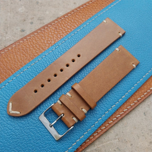 22mm Fleurus France Tan Leather 2-Stitch Vintage Style Watch Strap