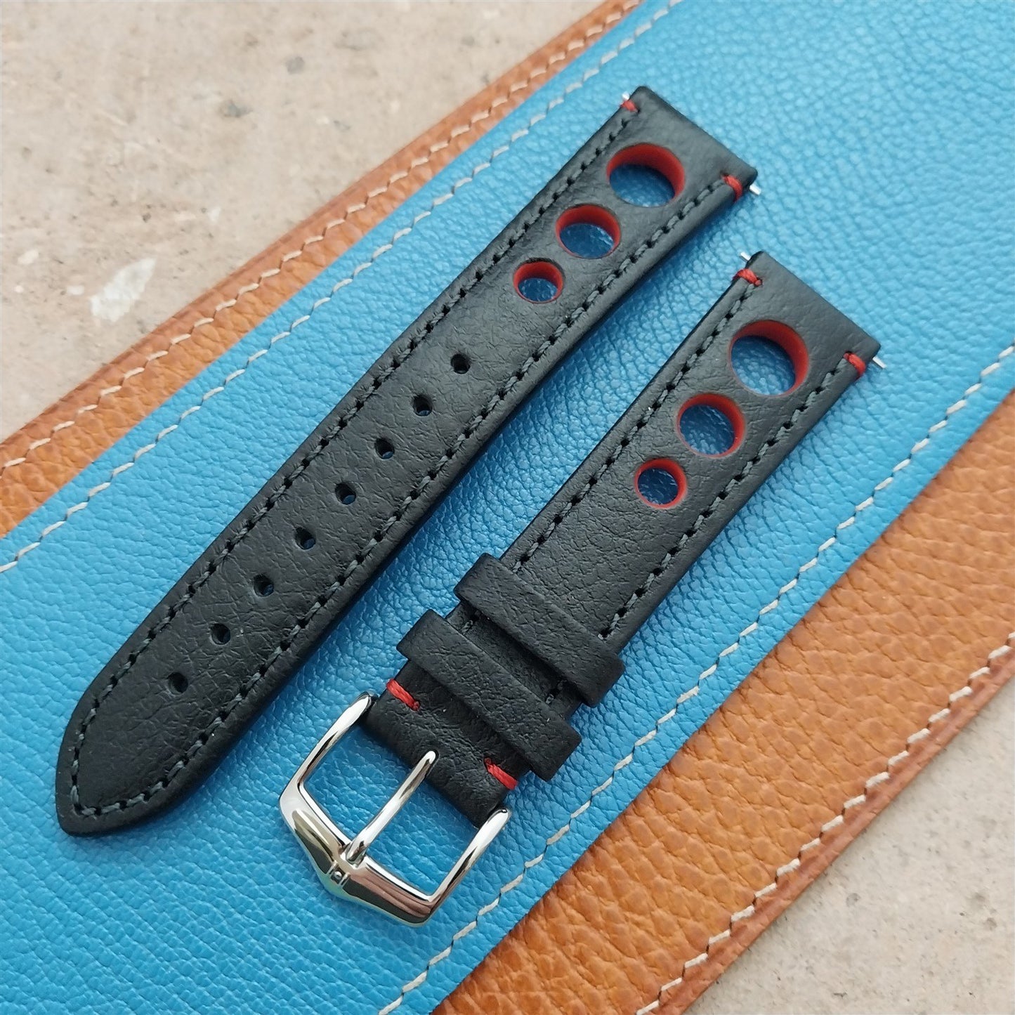 20mm Hirsch Rally Black & Red Buffalo Leather Unused 20/18 Watch Strap