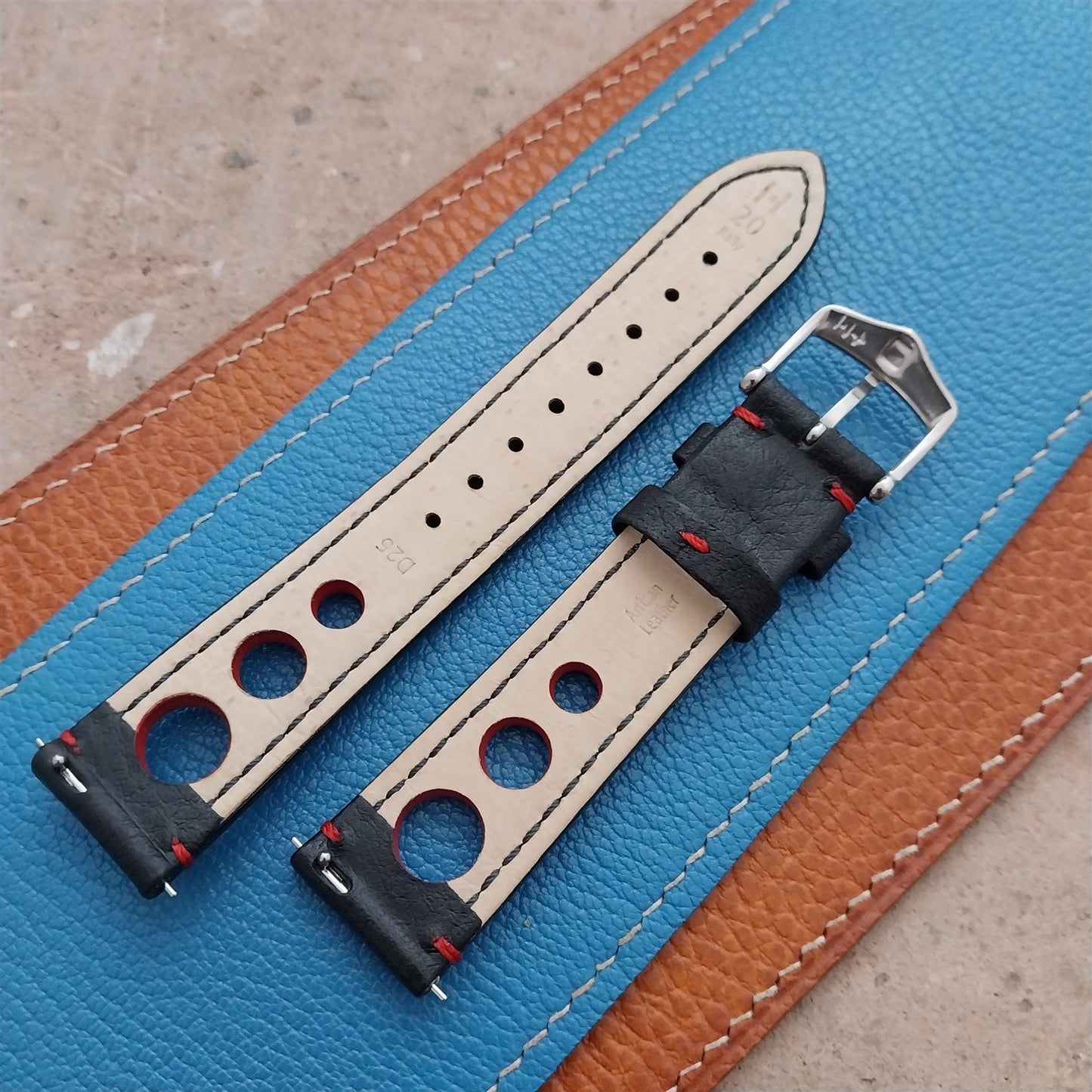 20mm Hirsch Rally Black & Red Buffalo Leather Unused 20/18 Watch Strap
