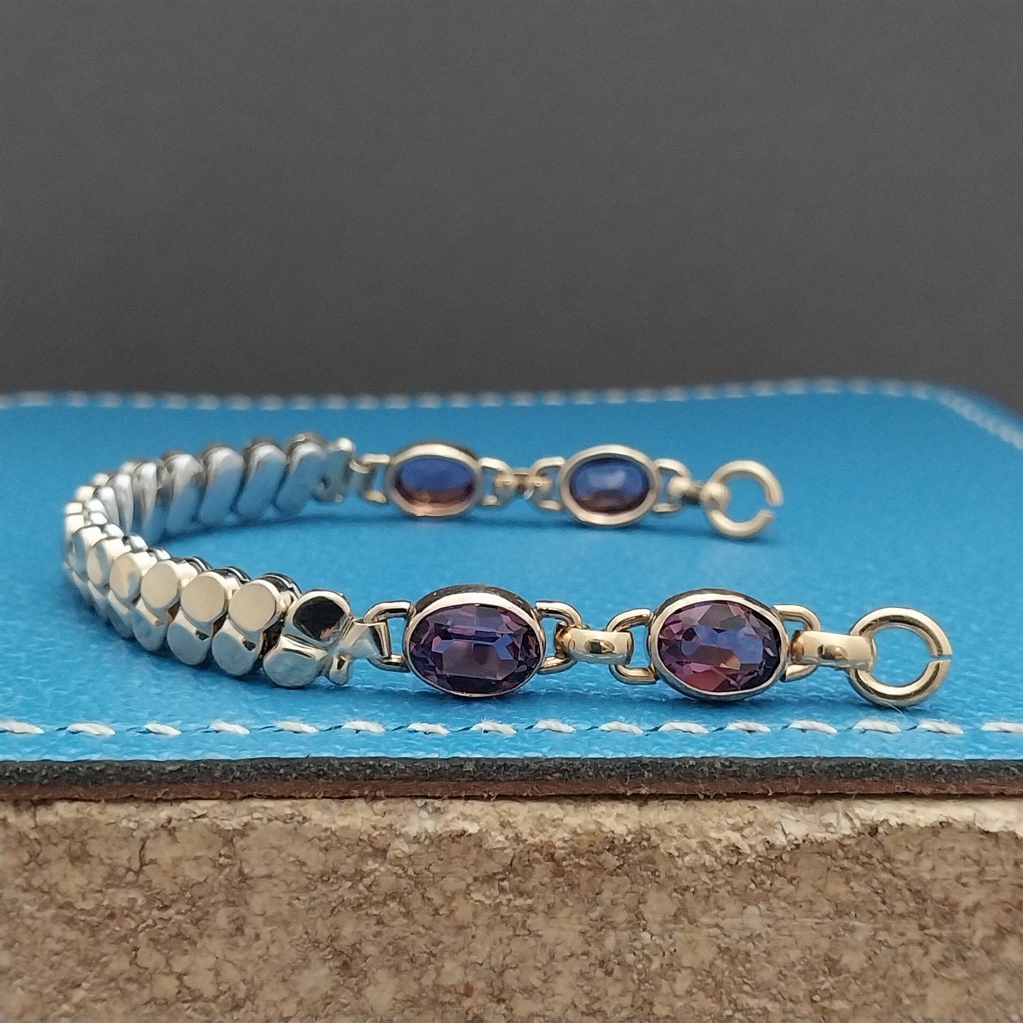 Ladies WE Richards Gold-Filled & Amethyst 1940s Vintage Cocktail Watch Band