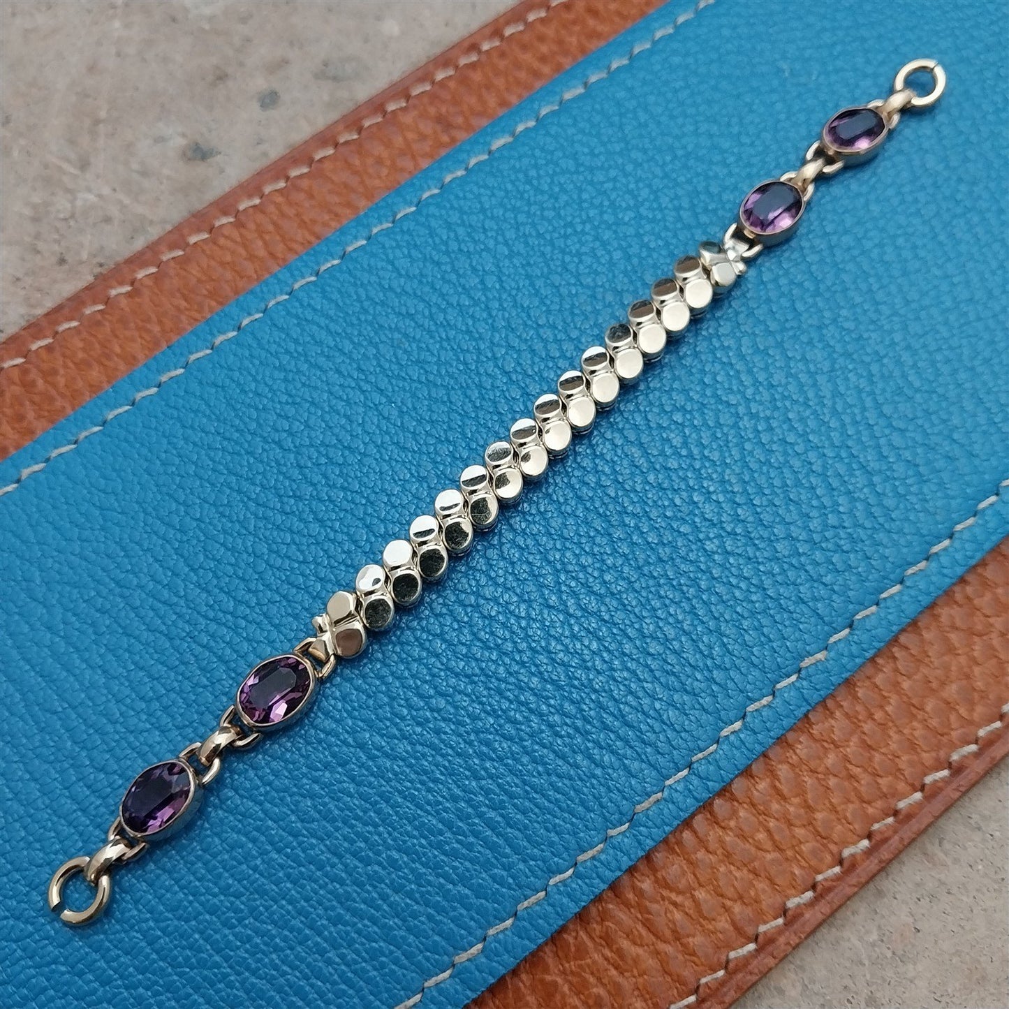 Ladies WE Richards Gold-Filled & Amethyst 1940s Vintage Cocktail Watch Band