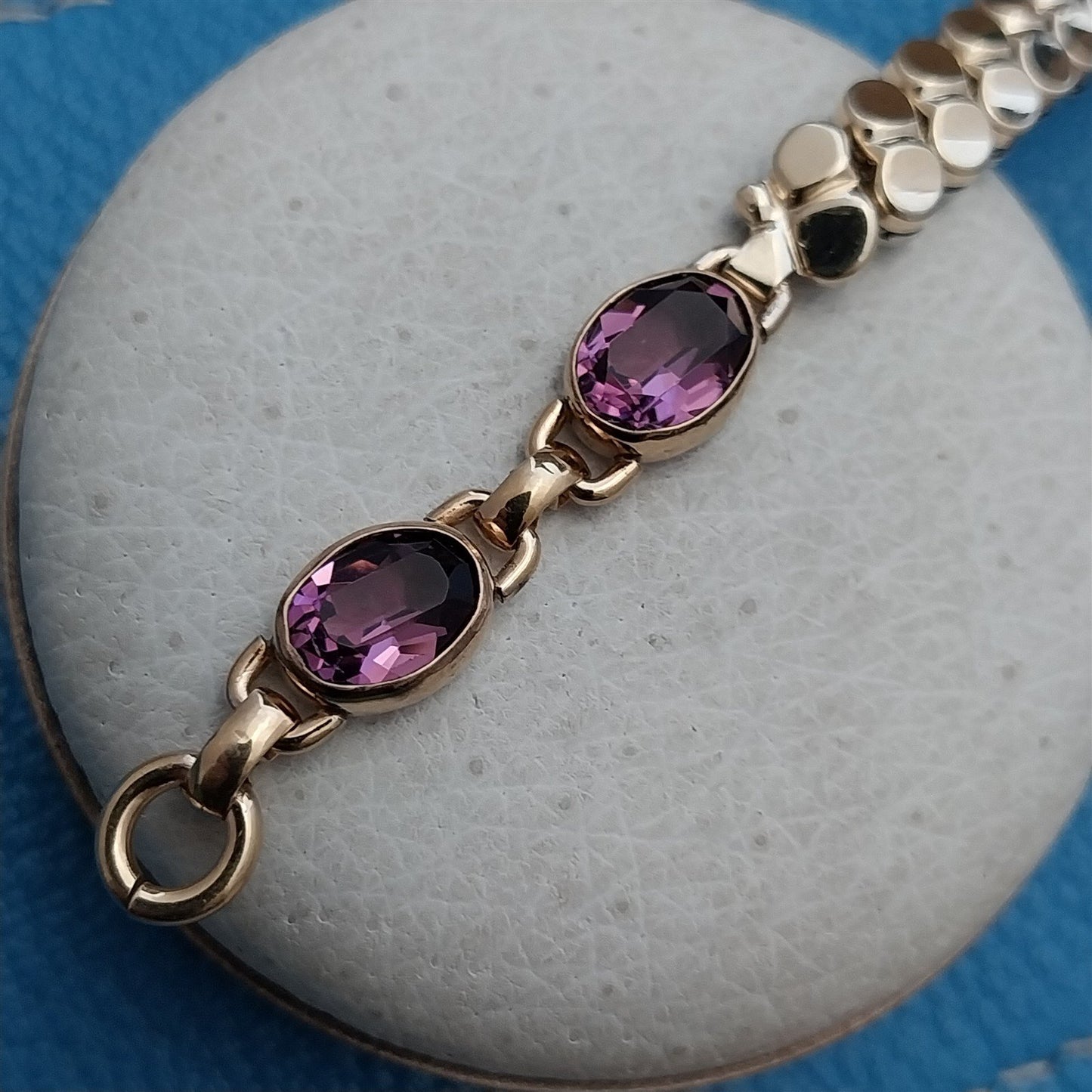 Ladies WE Richards Gold-Filled & Amethyst 1940s Vintage Cocktail Watch Band