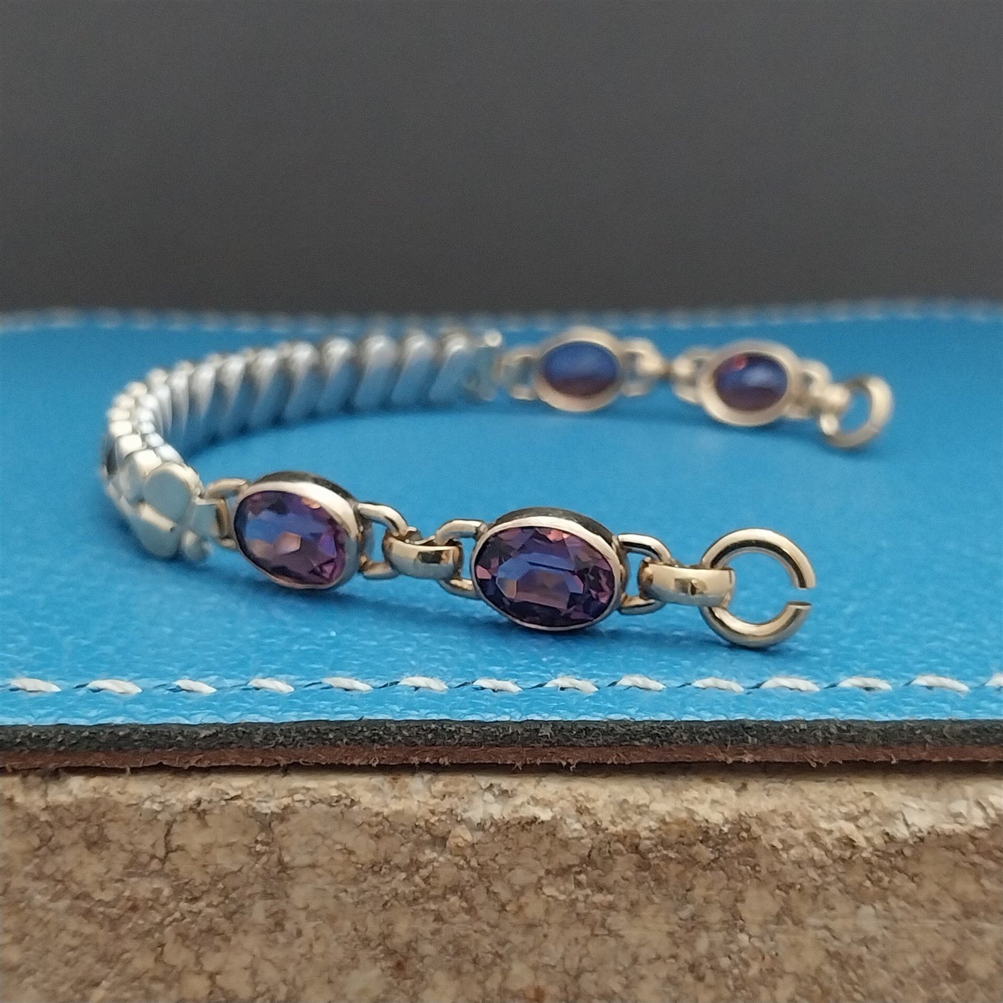 Ladies WE Richards Gold-Filled & Amethyst 1940s Vintage Cocktail Watch Band
