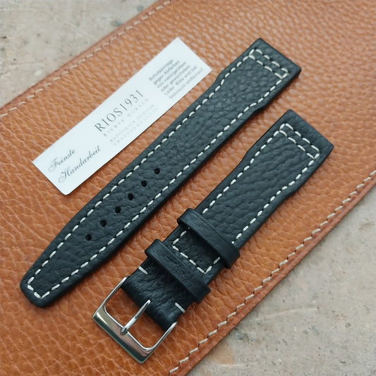 20mm Black Rios Typhoon Buffalo Leather 20/18 Aviator Pilot Watch Strap