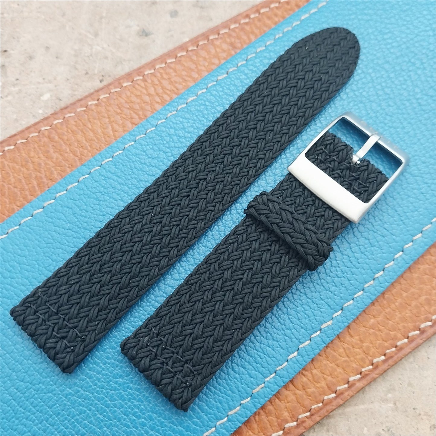 20mm Black Eulit Palma Pacific Braided Perlon Two-Piece Field Watch Strap