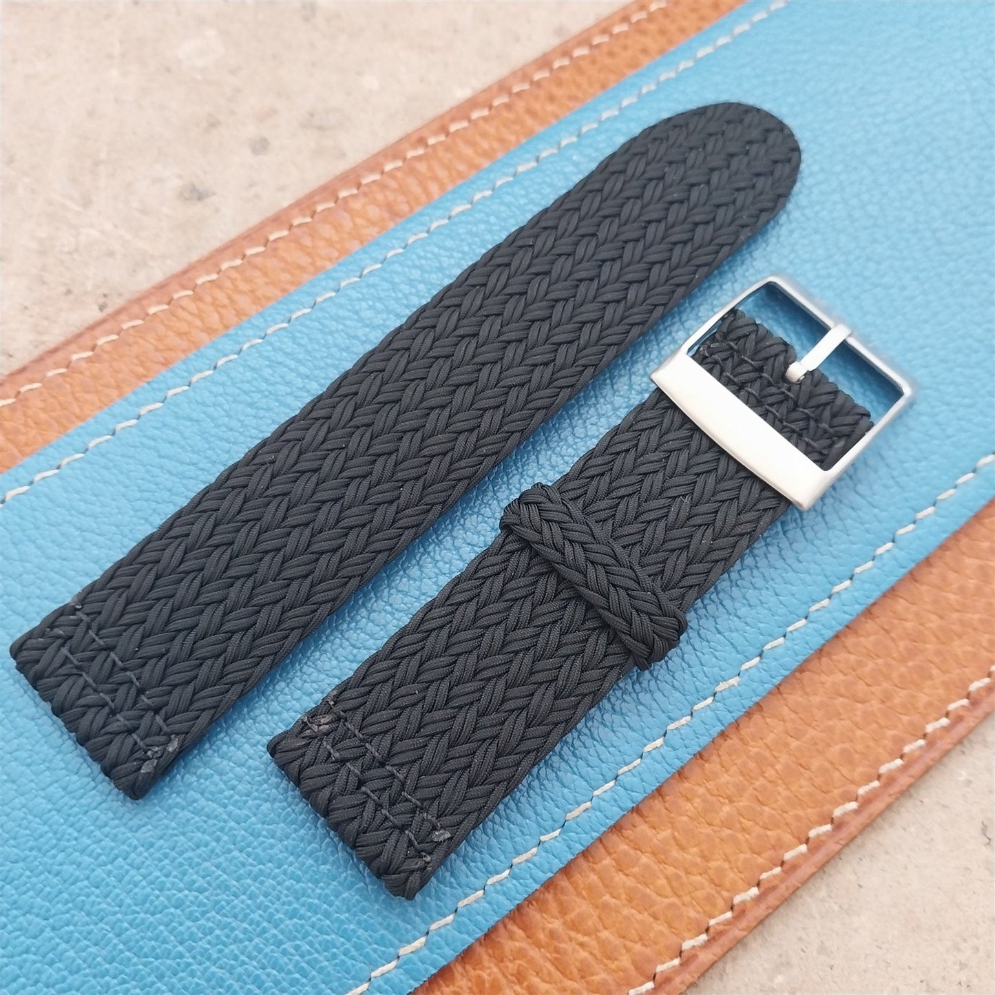 22mm Black Eulit Palma Pacific Braided Perlon Two-Piece Field Watch Strap