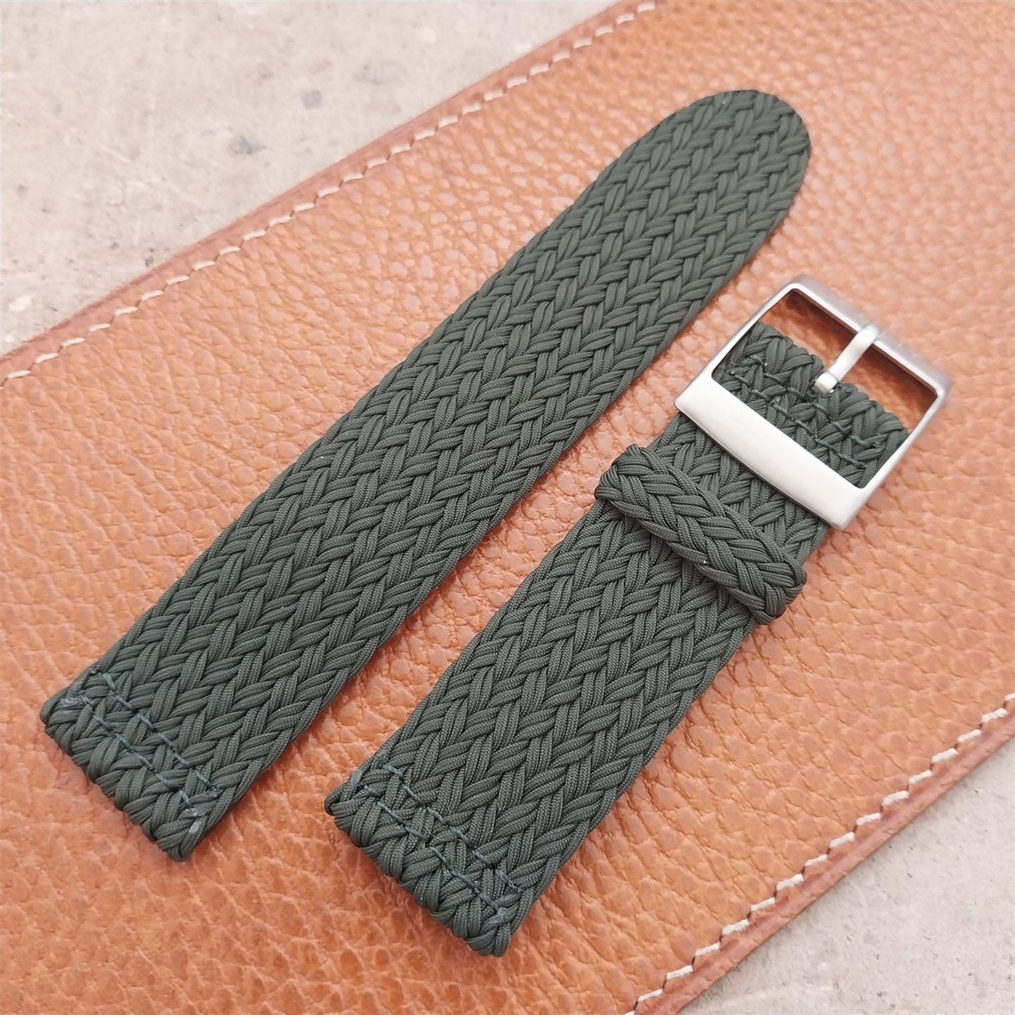22mm Green Eulit Palma Pacific Braided Perlon Two-Piece Field Watch Strap