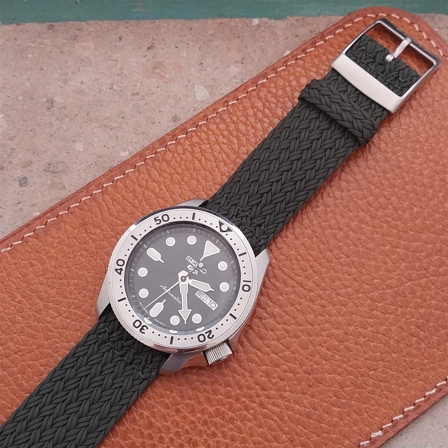 22mm Green Eulit Palma Pacific Braided Perlon Two-Piece Field Watch Strap