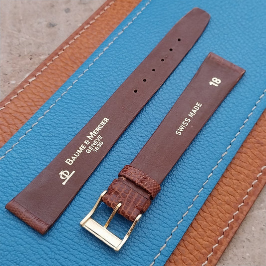 Vintage 18mm Baume Mercier Long Lizard Watch Strap & Logo Buckle