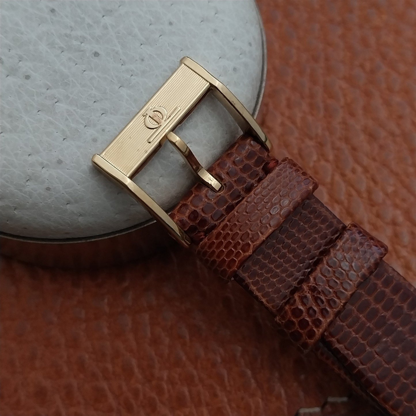 Vintage 18mm Baume Mercier Long Lizard Watch Strap & Logo Buckle