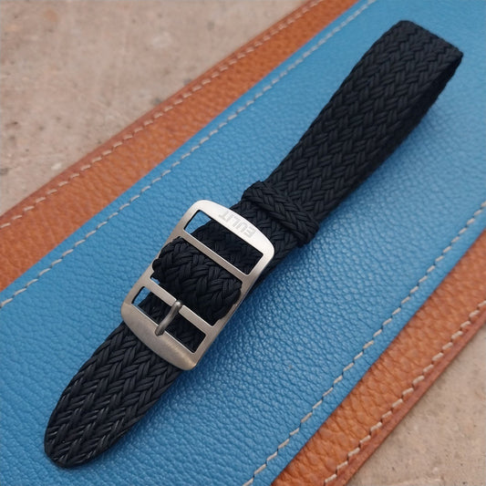 18mm Eulit Atlantic Black Braided Perlon Single Pass Field Watch Strap