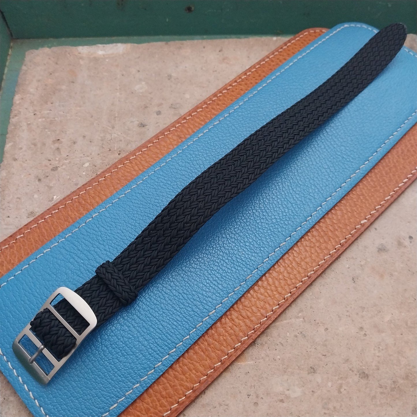 18mm Eulit Atlantic Black Braided Perlon Single Pass Field Watch Strap
