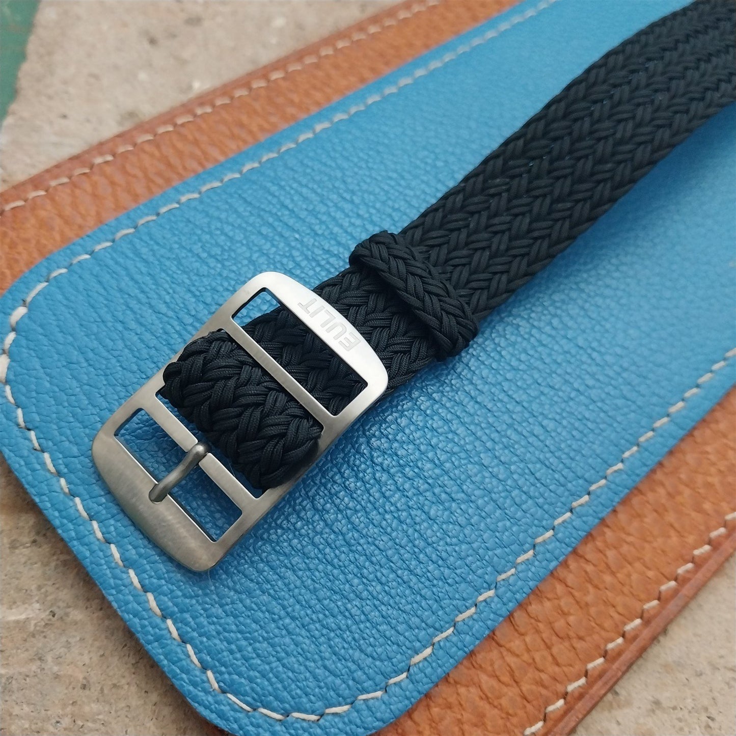 18mm Eulit Atlantic Black Braided Perlon Single Pass Field Watch Strap